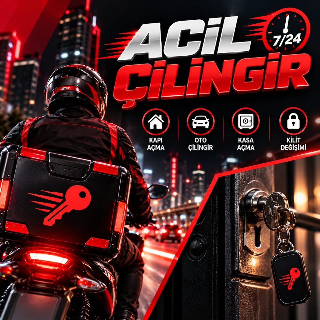 Acil çilingir motorlu ekip, kapıda anahtar ve kilit
